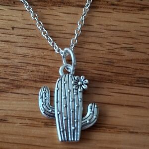 Silver Cactus Pendant Necklace